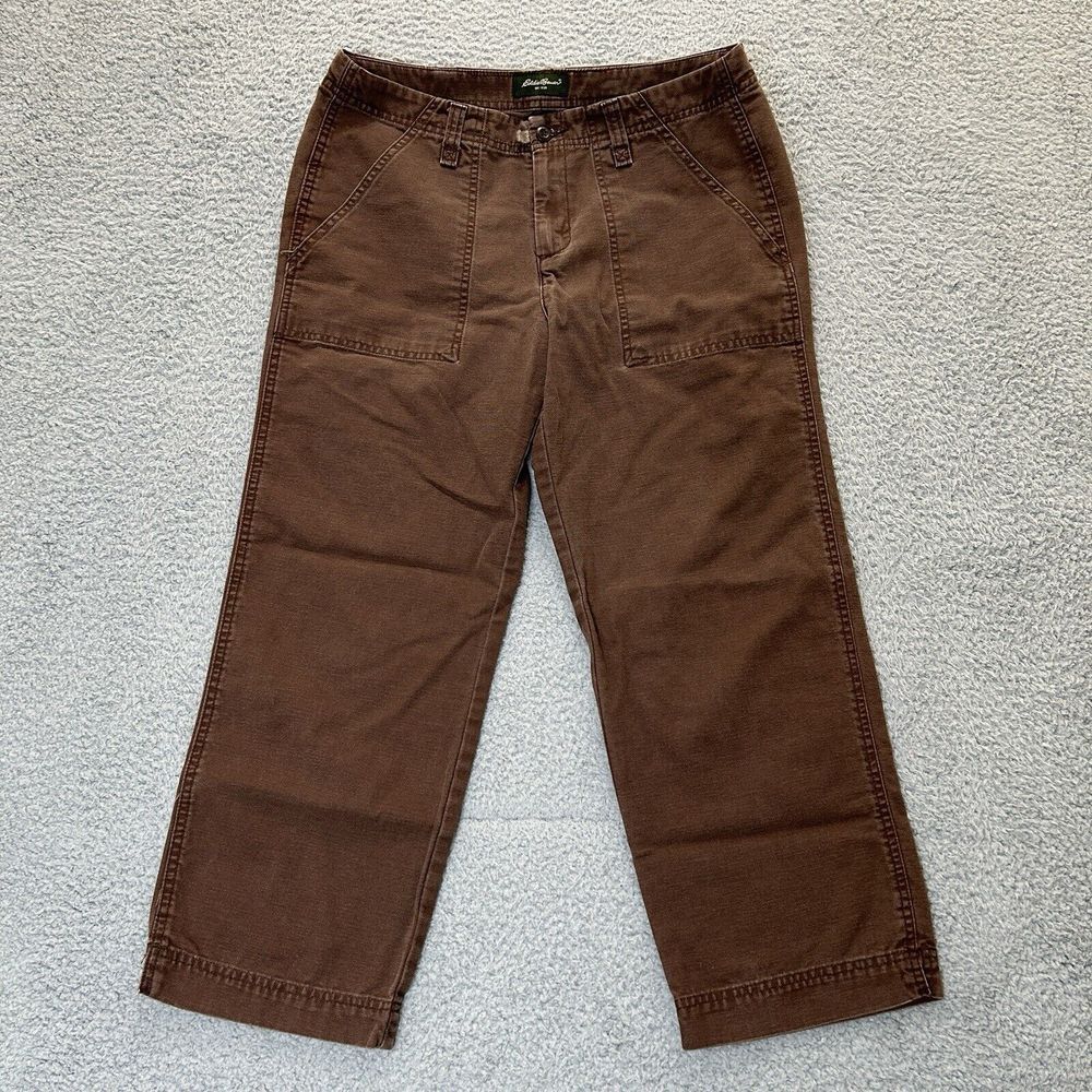 Eddie Bauer Capri Pants Womens 8 Brown Wide Leg Outdoor Hiking Pockets Cotton